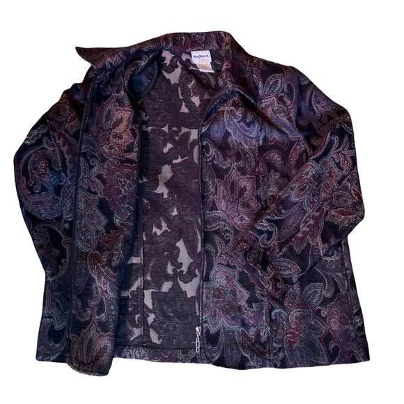 BonWorth Paisley Zip Jacket Women’s L Purple Burgundy Metallic Textured Blazer - Picture 2 of 15